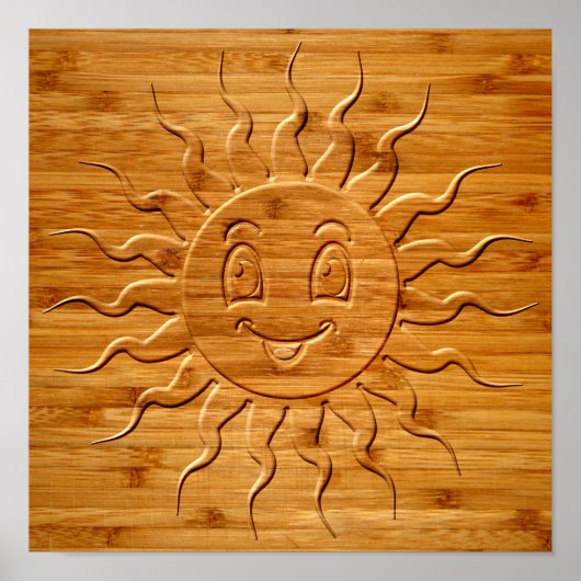 Houtsnijwerk van een glimlachend zonneschijngezich poster (Voorkant)