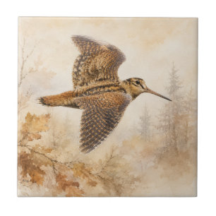 Houtsnip in Vlucht , Herfst Bos Natuur Kunst Tegeltje