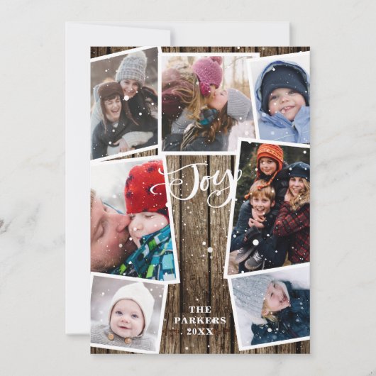  houtsnowflakes Bokeh Overlay Foto Feestdagenkaart (Voorkant)