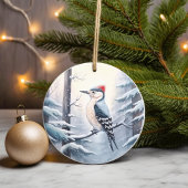 Houtspecht in Snowy Winter Woodland Kerstmis Keramisch Ornament