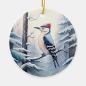 Houtspecht in Snowy Winter Woodland Kerstmis Keramisch Ornament (Voorkant)