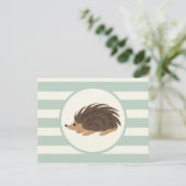 Houtstekelvarken, egel; licht salie groen briefkaart (Staand voorkant)