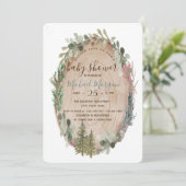 Houtstructuur grenenboom bos babyshower kaart (Staand voorkant)