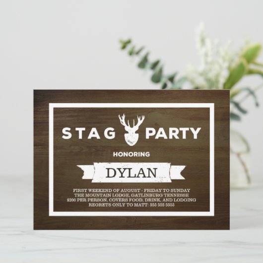 Houtstructuur Jonggezellenfeest Kaart (Staand voorkant)