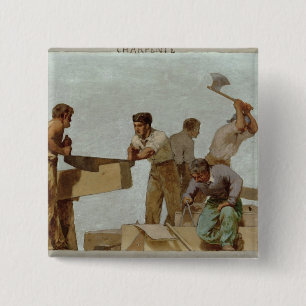 Houtstructuur Vierkante Button 5,1 Cm