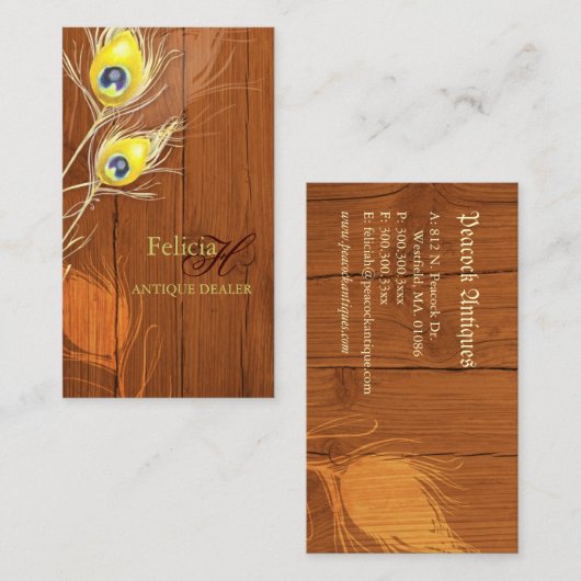 Houttextuur monogram Antiek Visitekaartje (Voorkant / Achterkant)