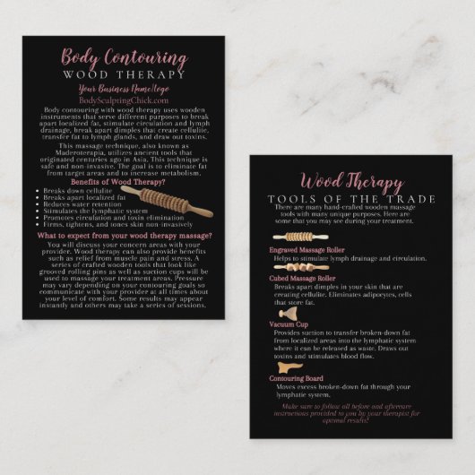 Houttherapie Lichaamsgehalte FAQ-informatie Visitekaartje (Voorkant / Achterkant)