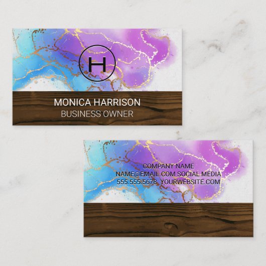 Houttrim | Monogram | Waterverf goudolie Visitekaartje (Voorkant / Achterkant)