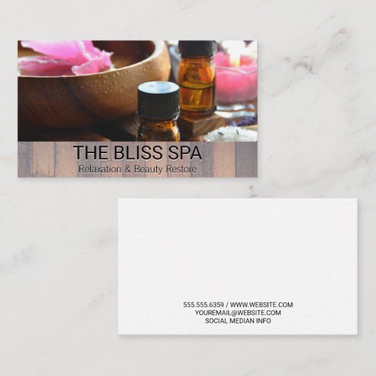 houtversiering | Salonoliën en badzouten Visitekaartje (Voorkant / Achterkant)