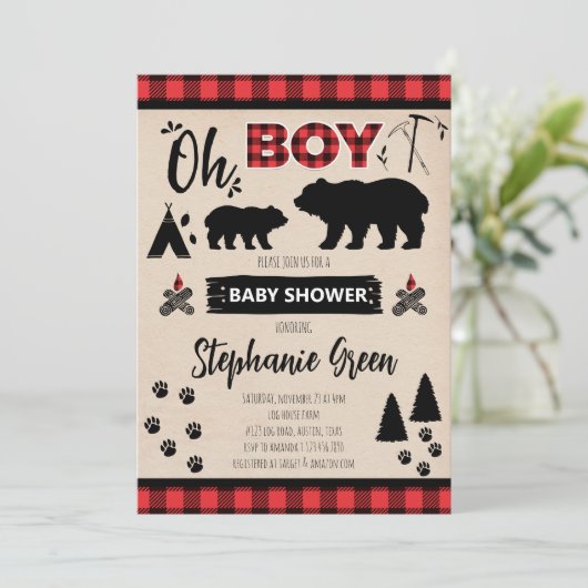 Houtvester Baby Shower Uitnodiging (Staand voorkant)