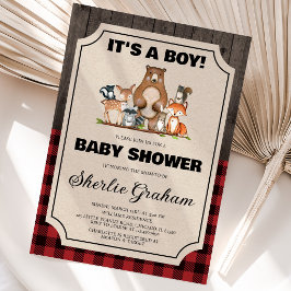 Houtvester Baby Shower voor Jongen in het Bos Kaart