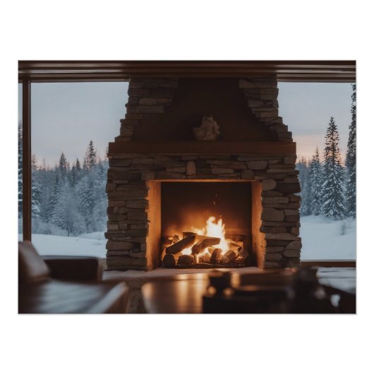 Houtvuur in een open haard. perfect poster (Voorkant)