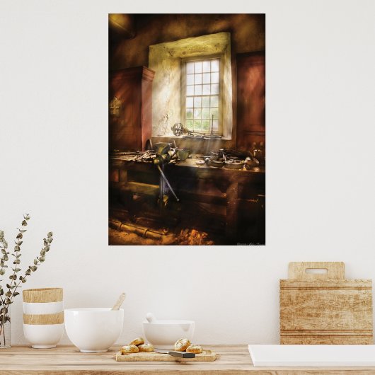 Houtwerker - Vele oude hulpmiddelen Poster (Keuken)