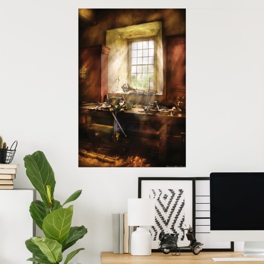 Houtwerker - Vele oude hulpmiddelen Poster (Thuiskantoor)