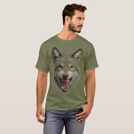 Houtwolf groot gezicht t-shirt (Voorkant volledig)