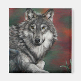 Houtwolf in herfst bossen rust magneet