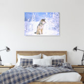 Houtwolf zittend in de sneeuw, Canis lupus, Canvas Afdruk (Insitu (Slaapkamer))