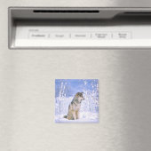 Houtwolf zittend in de sneeuw, Canis lupus, Magneet (Insitu (Vaatwasser))