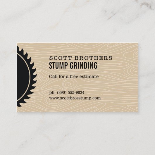 Houtzaag Stomp Slijpen Tan Zwart Woodgrain Visitekaartje (Achterkant)
