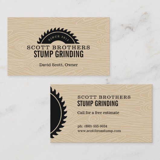 Houtzaag Stomp Slijpen Tan Zwart Woodgrain Visitekaartje (Voorkant / Achterkant)