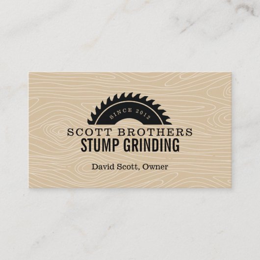 Houtzaag Stomp Slijpen Tan Zwart Woodgrain Visitekaartje (Voorkant)