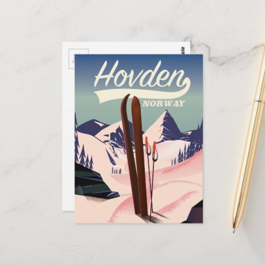 Hovden Noorwegen Ski reisposter. Briefkaart (Voorkant / Achterkant in situ)