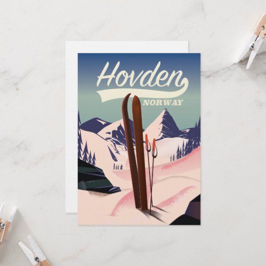 Hovden Noorwegen Ski reisposter. Kaart (Voorkant / Achterkant in situ)