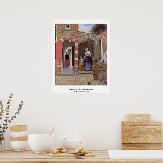 Hoven van een huis in Delft door Pieter de Hooch Poster (Keuken)