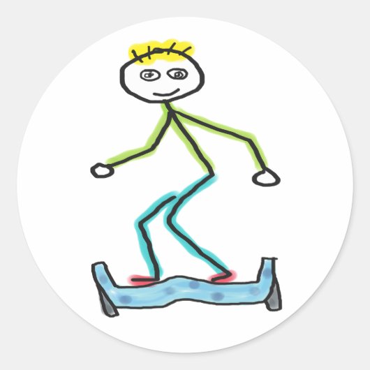 Hoverboard Stickman Ronde Sticker (Voorkant)