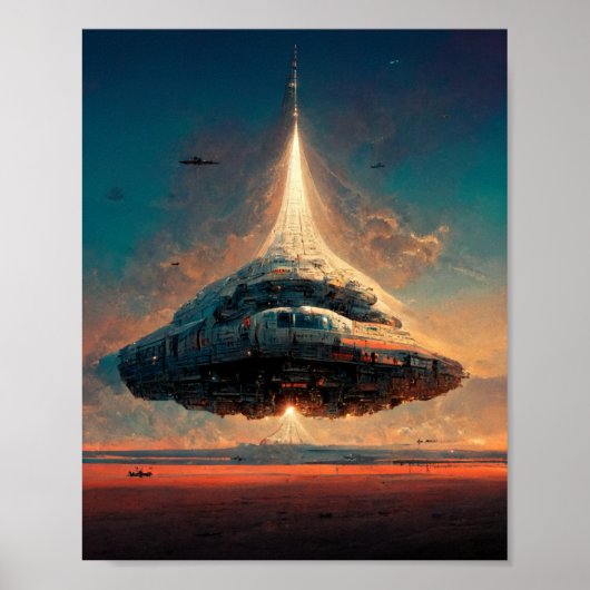 Hoverend Poster voor ruimteschip-sci-Fi-art (Voorkant)