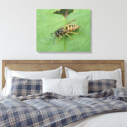 Hoverfly op een Leaf Canvas Print (Insitu (Slaapkamer))