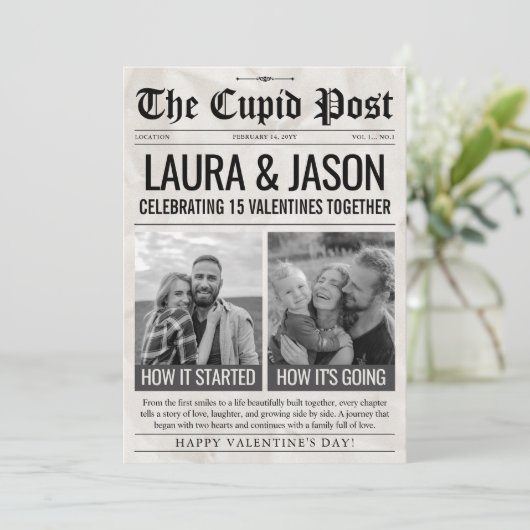 How it Started How its Going Valentine Newspaper Feestdagenkaart (Staand voorkant)