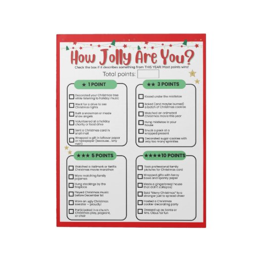 How Jolly Are You Christmas Game Notitieblok (Linkerzijde)