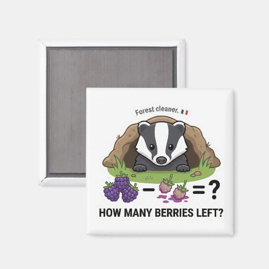How Many Berries? Badger France Math Subtraction G Magneet (Voorkant / Achterkant)