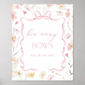 How many Bows Pink Floral Bow Baby Shower game Poster (Voorkant)