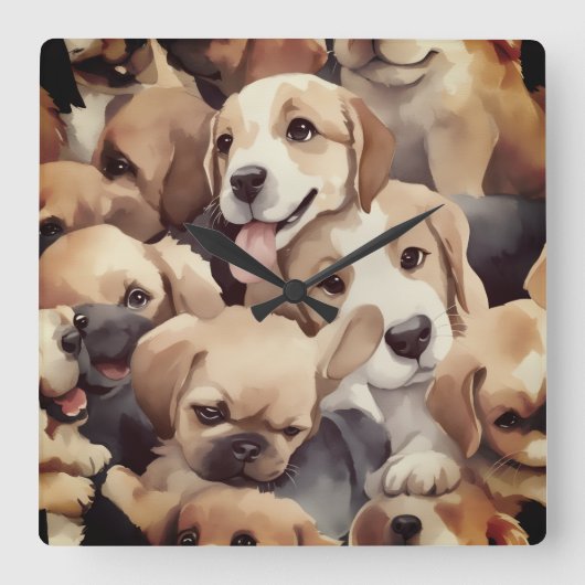 How many brown puppies vierkante klok (Voorkant)