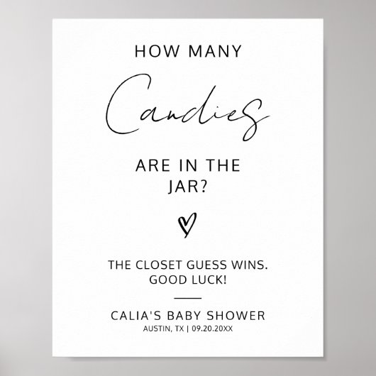 How Many Candies Are In the Jar Baby Shower Game Poster (Voorkant)