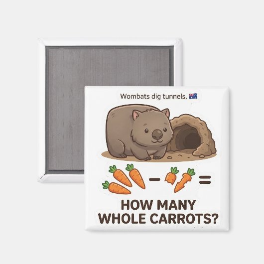 How Many Carrots? Wombat Math Subtraction Game Magneet (Voorkant / Achterkant)