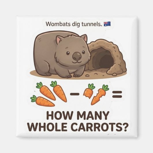 How Many Carrots? Wombat Math Subtraction Game Magneet (Voorkant)