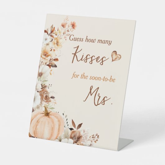 How Many Kisses Game Fall Bridal Shower Reclamebord Met Voetstuk (Voorkant)