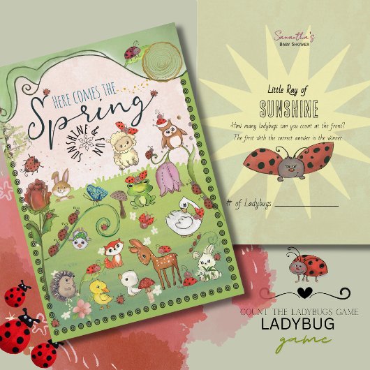 How Many Ladybugs? Garden Animals Baby Shower Game Kaart