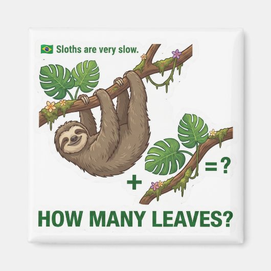 How Many Leaves? Sloth Brazil Math Game Magneet (Voorkant)