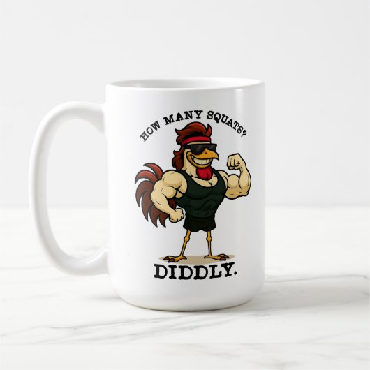 How Many Squats? Diddly – Funny Rooster Gym Koffiemok (Links)