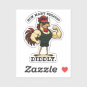 How Many Squats? Diddly – Funny Rooster Gym Sticker (Vel)