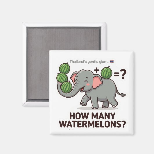 How Many Watermelons? Elephant Math Game Magneet (Voorkant / Achterkant)