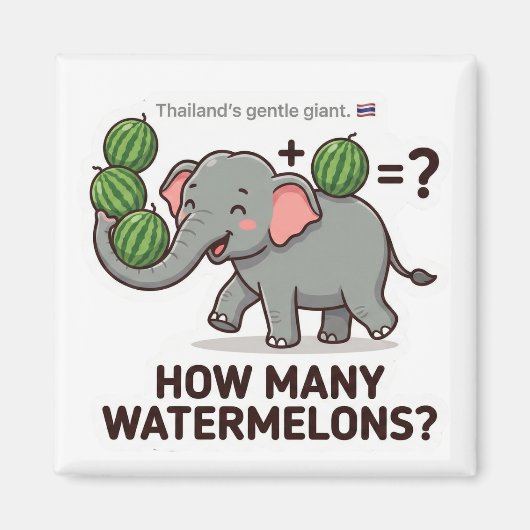 How Many Watermelons? Elephant Math Game Magneet (Voorkant)