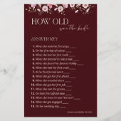 How Old Was the Bride Answer Key | Burgundy Floral (Voorkant)