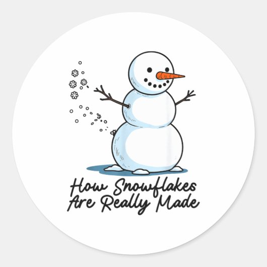How Snowflakes Are Really Made Snowman Christmas J Ronde Sticker (Voorkant)