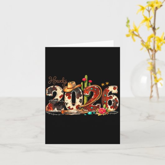 Howdy 2026 New Year Hello 2026 Western New Year Kaart (Gele Bloem)