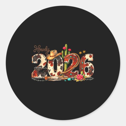 Howdy 2026 New Year Hello 2026 Western New Year Ronde Sticker (Voorkant)